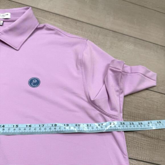 Peter Millar Summer Comfort Polo Shirt Pink White Stripe Large Stretch Golf Club - Picture 7 of 7